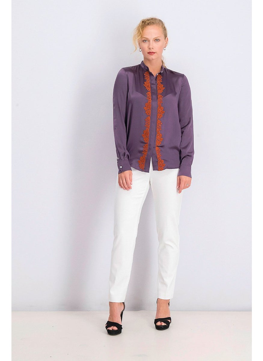 Harmont & Blaine - Women Long Sleeves Band,Collar Top, Purple - Image 1