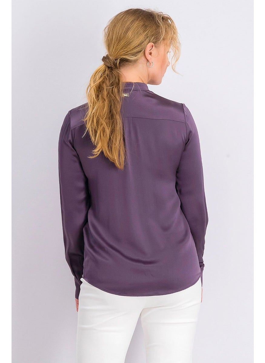 Harmont & Blaine - Women Long Sleeves Band,Collar Top, Purple - Image 1