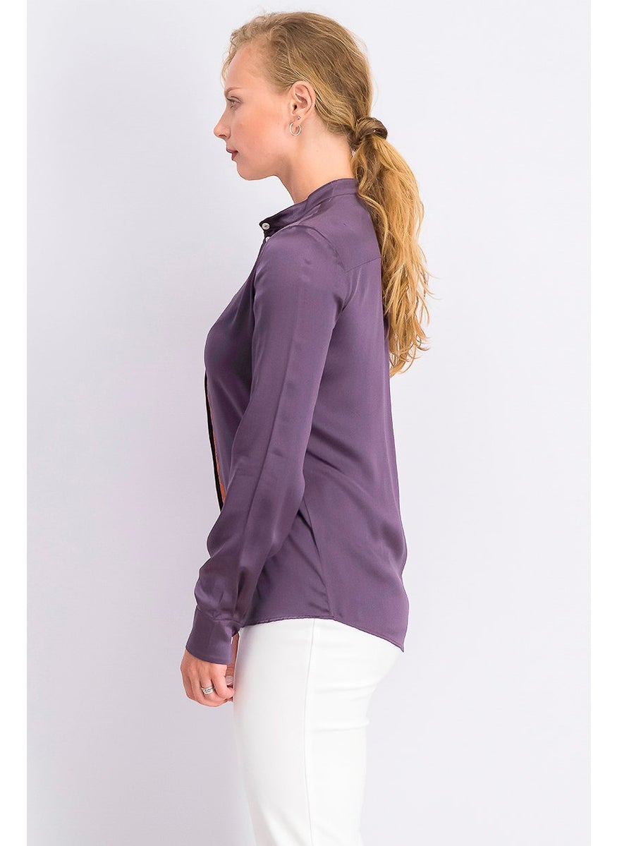 Harmont & Blaine - Women Long Sleeves Band,Collar Top, Purple - Image 1