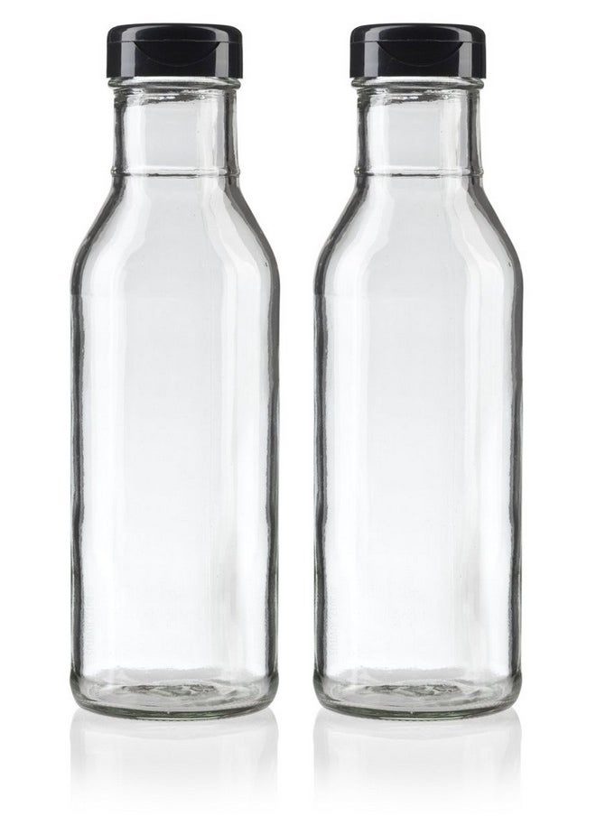 JUVITUS JUVITUS 12 oz Professional Clear Glass Thick Wall Sauce Bottle with Drip Resistant Flip Top Cap (2 Pack) for BBQ Sauce, Salad Dressings, more  - Image 1
