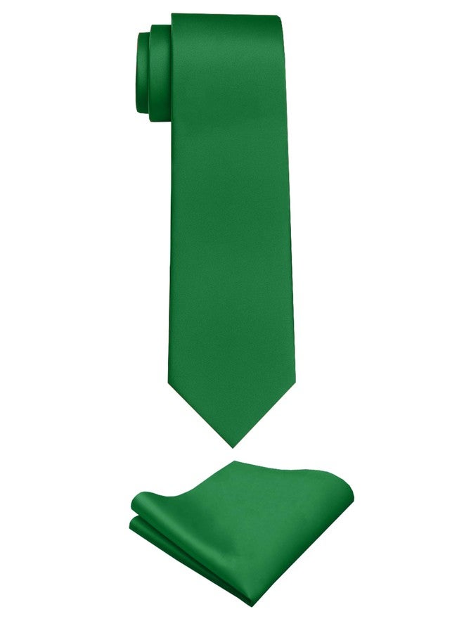 trilece Ties for Men - Mens Solid Color Formal Necktie and Pocket Square Sets, Emerald Green, Standard - Image 1