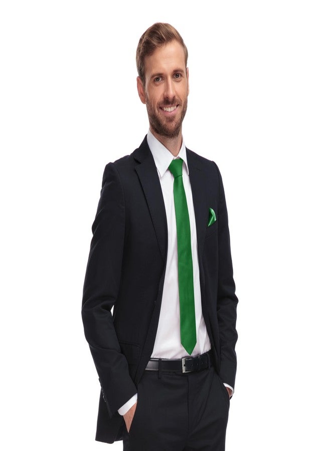 trilece Ties for Men - Mens Solid Color Formal Necktie and Pocket Square Sets, Emerald Green, Standard - Image 4