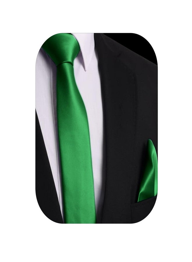 trilece Ties for Men - Mens Solid Color Formal Necktie and Pocket Square Sets, Emerald Green, Standard - Image 2