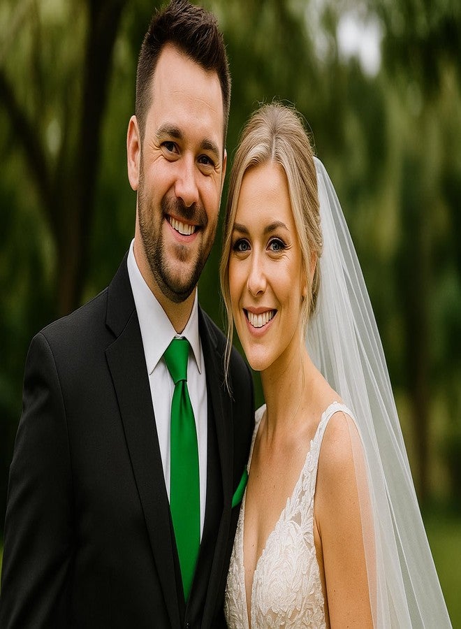 trilece Ties for Men - Mens Solid Color Formal Necktie and Pocket Square Sets, Emerald Green, Standard - Image 5