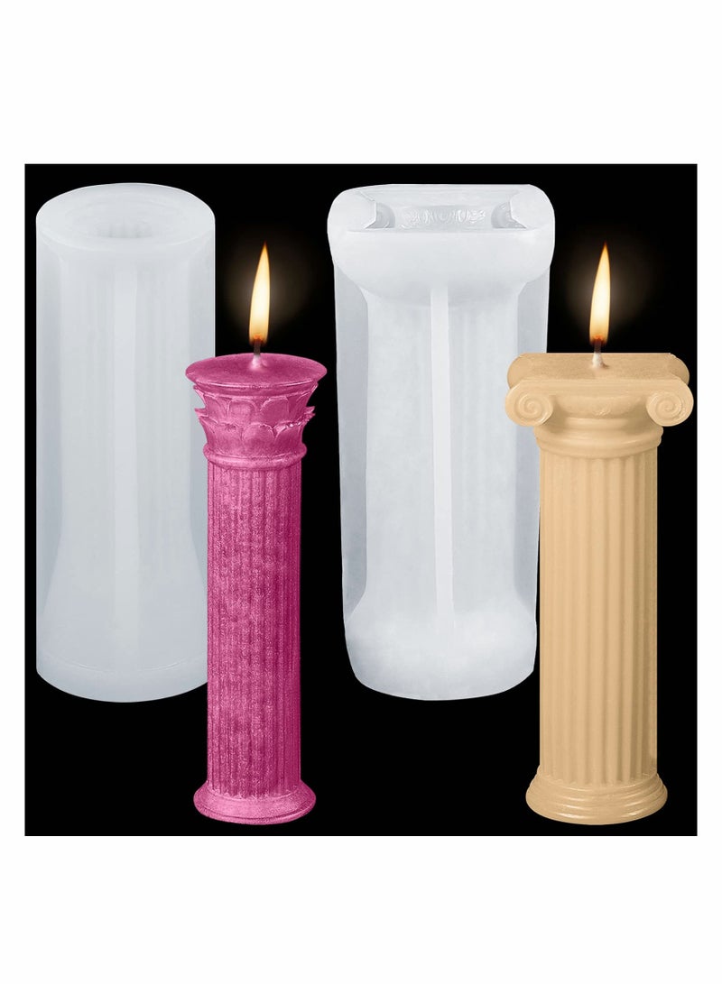 SYOSI 2 Pieces 3D Roman Column Candle Molds Ancient Pillars Silicone Moulds Stripe Shape Cylinder Candle Moulds Epoxy Casting Soap Molds for DIY Wedding Dinner Candle Making Supplies  - Image 1