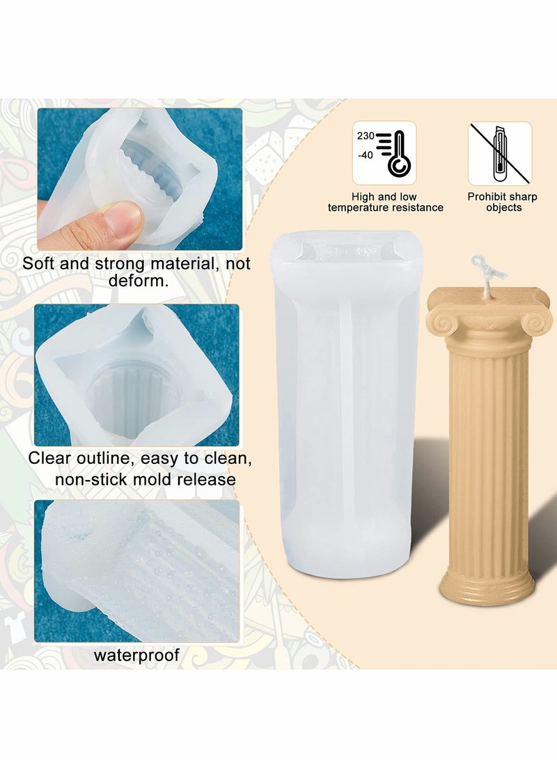 SYOSI 2 Pieces 3D Roman Column Candle Molds Ancient Pillars Silicone Moulds Stripe Shape Cylinder Candle Moulds Epoxy Casting Soap Molds for DIY Wedding Dinner Candle Making Supplies  - Image 4