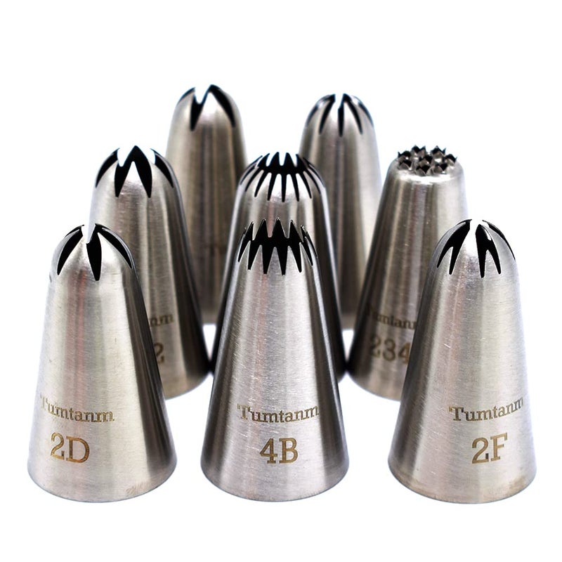 Tumtanm 8 Pack Large Piping Tips Seamless Stainless Steel Icing Piping Nozzle Tip Set Cake Decorating Tools for Baker