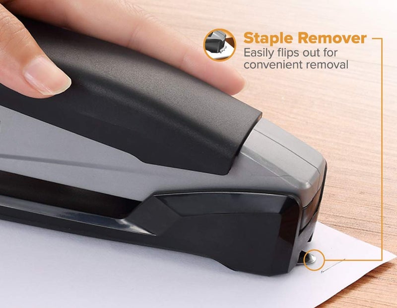 Bostitch Office Executive 3 in 1 Stapler, Includes 210 Staples and Integrated Staple Remover, One Finger Stapling, No Effort, 20 Sheet Capacity, Spring Powered Stapler, Black/Gray (INP20) - Image 3