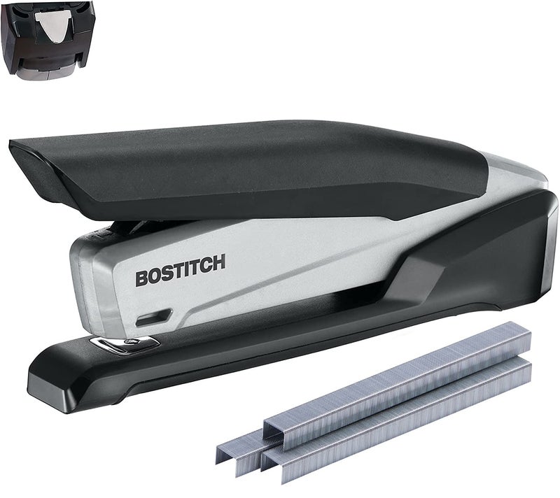 Bostitch Office Executive 3 in 1 Stapler, Includes 210 Staples and Integrated Staple Remover, One Finger Stapling, No Effort, 20 Sheet Capacity, Spring Powered Stapler, Black/Gray (INP20) - Image 1