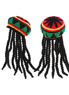 2 Pack Rasta Hat with Black Dreadlocks Wig Rasta Wig Cap, Suitable for Party Supplies Cosplay Costume Acessories(17.3 inch)