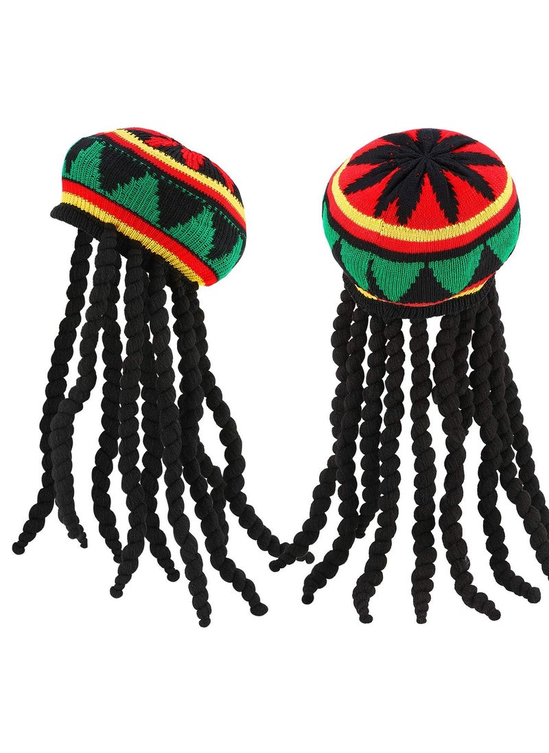 Excefore - 2 Pack Rasta Hat with Black Dreadlocks Wig Rasta Wig Cap, Suitable for Party Supplies Cosplay Costume Acessories(17.3 inch) - Image 1