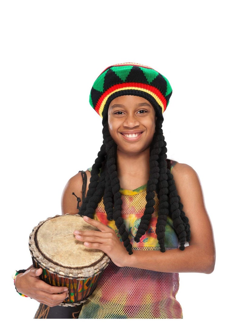 Excefore - 2 Pack Rasta Hat with Black Dreadlocks Wig Rasta Wig Cap, Suitable for Party Supplies Cosplay Costume Acessories(17.3 inch) - Image 1