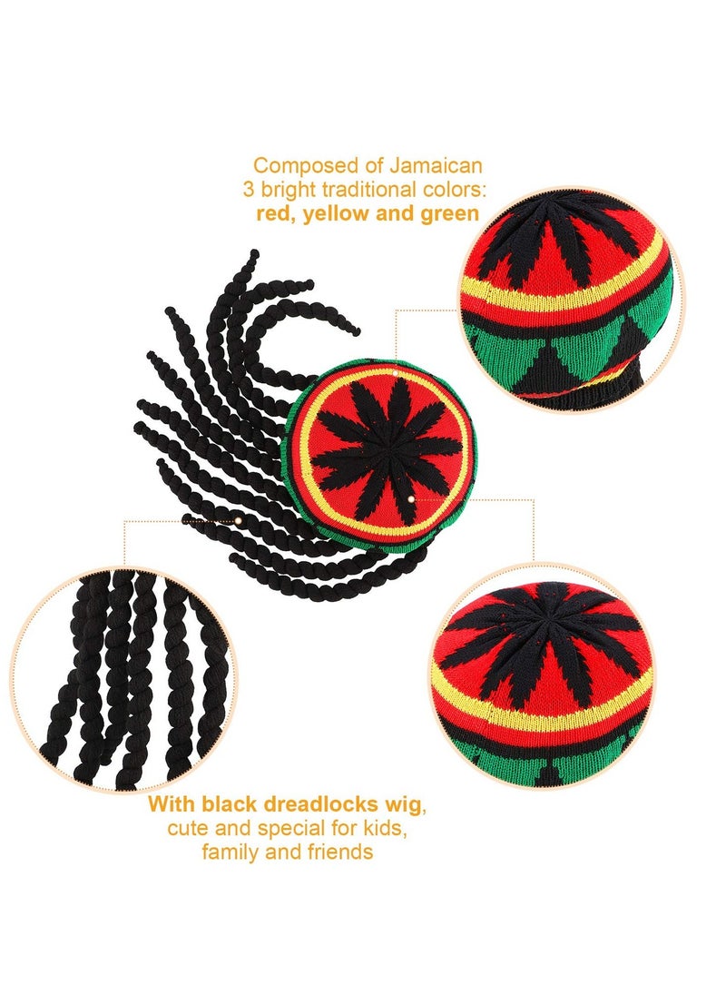 Excefore - 2 Pack Rasta Hat with Black Dreadlocks Wig Rasta Wig Cap, Suitable for Party Supplies Cosplay Costume Acessories(17.3 inch) - Image 1