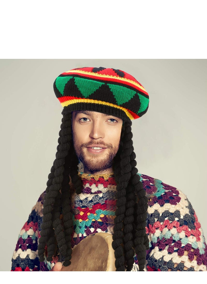 Excefore - 2 Pack Rasta Hat with Black Dreadlocks Wig Rasta Wig Cap, Suitable for Party Supplies Cosplay Costume Acessories(17.3 inch) - Image 1