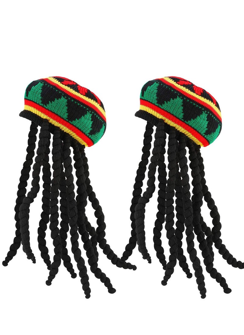 Excefore - 2 Pack Rasta Hat with Black Dreadlocks Wig Rasta Wig Cap, Suitable for Party Supplies Cosplay Costume Acessories(17.3 inch) - Image 1