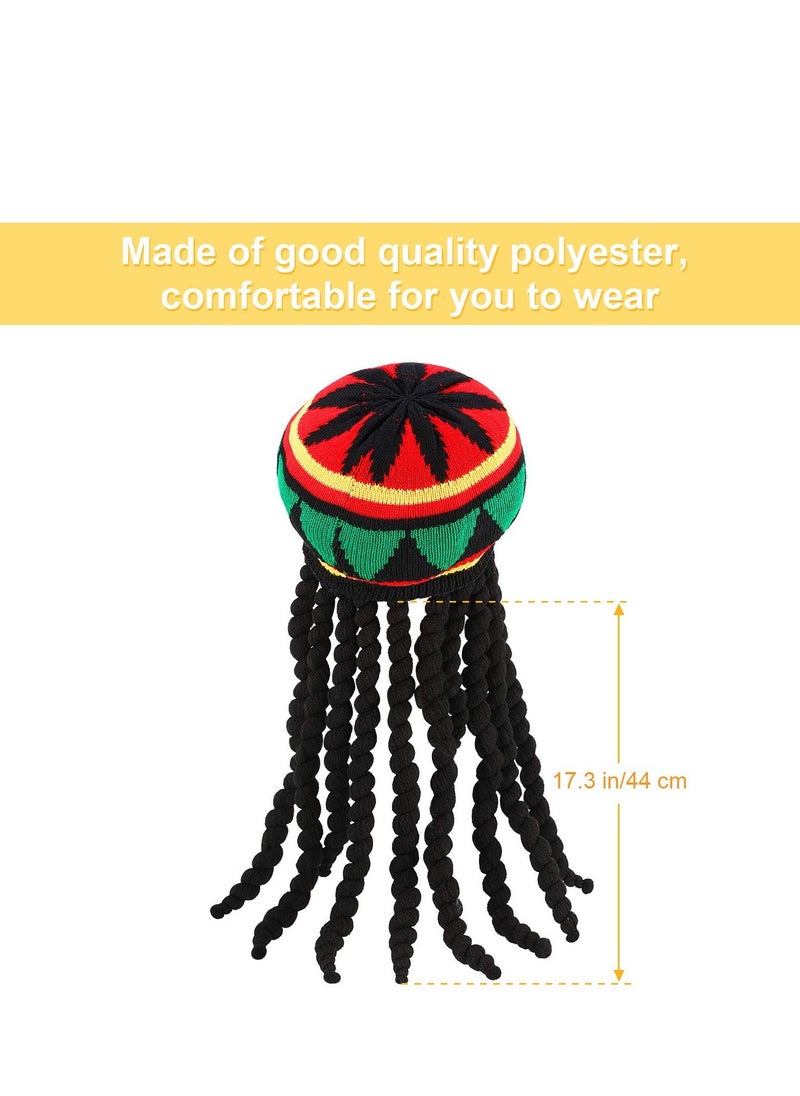 Excefore - 2 Pack Rasta Hat with Black Dreadlocks Wig Rasta Wig Cap, Suitable for Party Supplies Cosplay Costume Acessories(17.3 inch) - Image 1