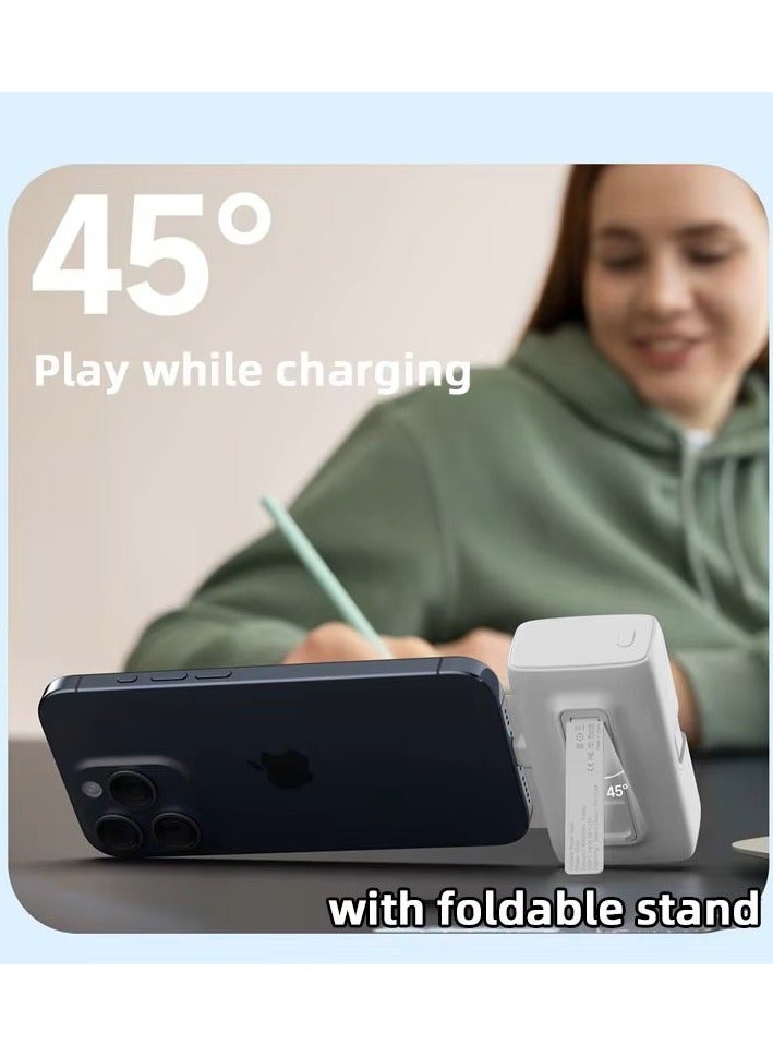 3 Mini Trio Power Bank With Charging Station, 4500mAh Battery, 20W Fast Charging, Foldable Type-C & Lightning Connectors, Wireless Charger For Apple Watch, Foldable Stand, Compatible With iPhone 16/15/14/13/12/11/X/8/7/6/SE, All Apple Watch Series & All USB C Android Phones - White - Image 4