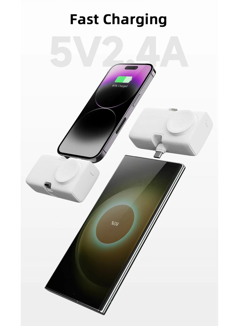 3 Mini Trio Power Bank With Charging Station, 4500mAh Battery, 20W Fast Charging, Foldable Type-C & Lightning Connectors, Wireless Charger For Apple Watch, Foldable Stand, Compatible With iPhone 16/15/14/13/12/11/X/8/7/6/SE, All Apple Watch Series & All USB C Android Phones - White - Image 5