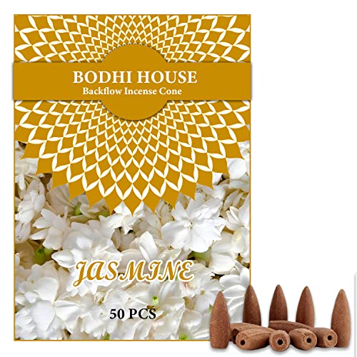 Bodhi House Backflow Natural Incense Dhoop Cones | Essential Oil Fragrant Matrix Incense Cones for Backflow Burner, Smoke Fountain | Charcoal Free Backflow Dhoop | 50 Pcs, Jasmine Fragrance - Image 1