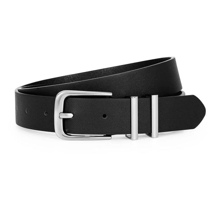 VONMELLI Women's Soft Faux Leather Belt for Jeans Pants Dress Fashion Ladies Waist Belt with Gold/Silvery Buckle Black M - Image 1