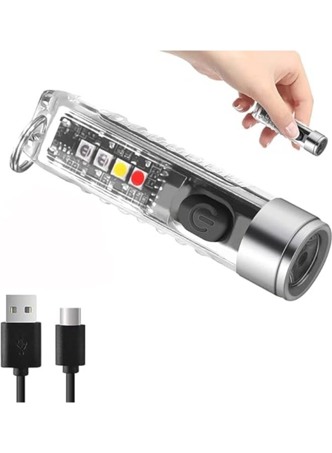 Mini LED Flashlight USB Rechargeable, Keychain EDC Flashlight with 11 Light Modes, Waterproof Handheld Torch with Side UV/Red/White Light, 400 Lumens, for Camping Hiking Daily Use - Image 1