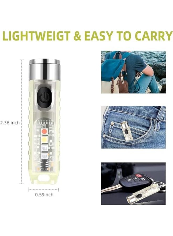 Mini LED Flashlight USB Rechargeable, Keychain EDC Flashlight with 11 Light Modes, Waterproof Handheld Torch with Side UV/Red/White Light, 400 Lumens, for Camping Hiking Daily Use - Image 2