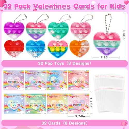 IJIGU Valentines Day Cards for Kids School 32 Pack Heart Shape Pop Fidget Toys with 8 Designs Valentines Cards Ideal Exchange Prizes Party Favors for Boys Girls Classroom - Image 5