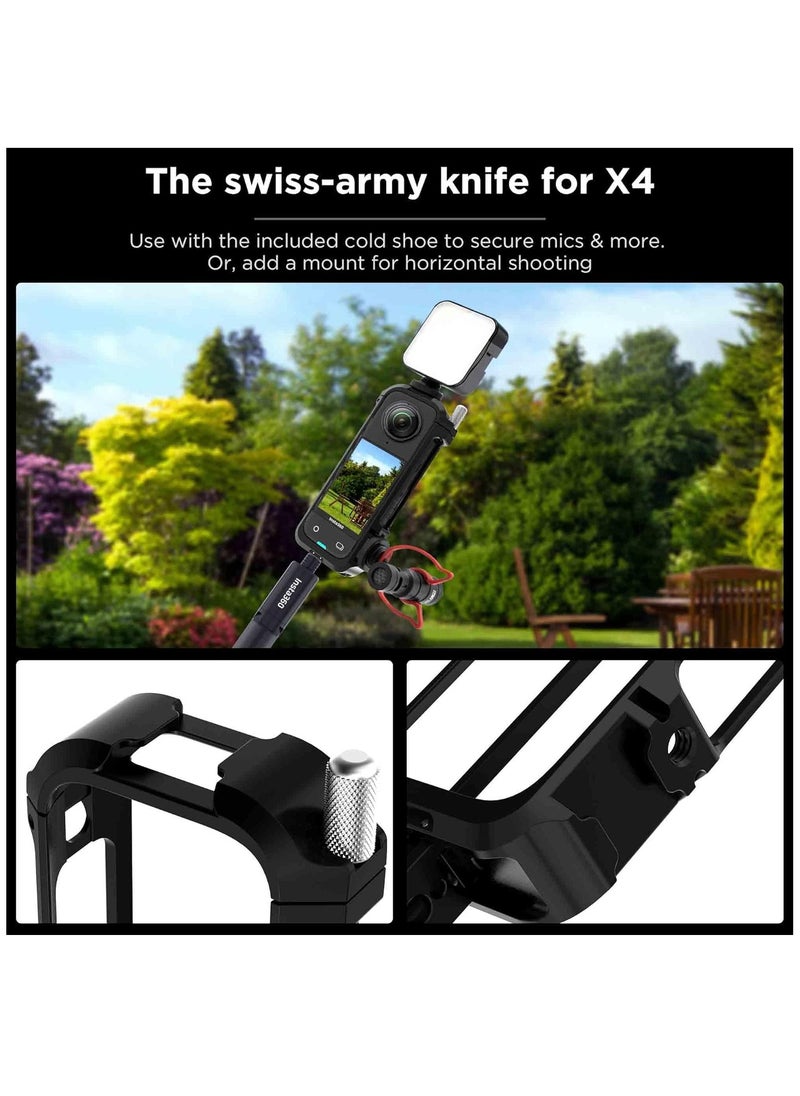 SYOSI - For Insta 360 X4 Utility Frame with Silicone Lens Cover for insta360 X4 Accessories, Rig Housing Frame with 1/4" Threads, 2 Cold Shoe Mount and Other Action Camera Accessories - Image 1
