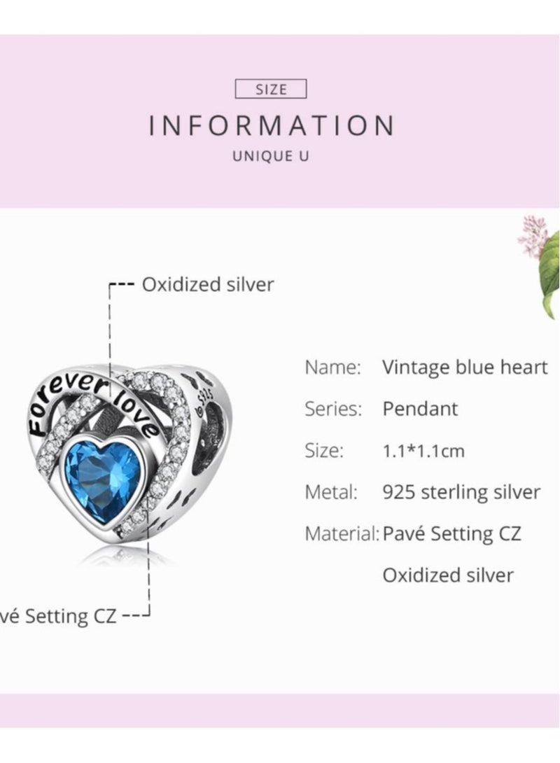 Excefore Forever Love Heart Charm Beads, 925 Sterling Silver with Blue Birthstones Charms, for Bracelet Jewellery Gift, for Lover Women Girls Mum - Image 5