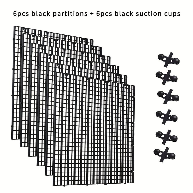 3pcs Aquarium Fish Tank Divider Plastic Egg Crate Grid Filter Bottom Tray Isolation Board Partition Net Separator with Sucker Clip 11.8x11.8 Inches Black - Image 5