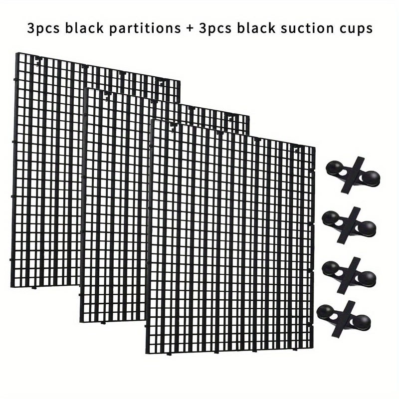 3pcs Aquarium Fish Tank Divider Plastic Egg Crate Grid Filter Bottom Tray Isolation Board Partition Net Separator with Sucker Clip 11.8x11.8 Inches Black - Image 4