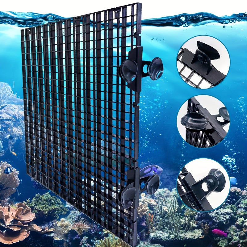 3pcs Aquarium Fish Tank Divider Plastic Egg Crate Grid Filter Bottom Tray Isolation Board Partition Net Separator with Sucker Clip 11.8x11.8 Inches Black - Image 1
