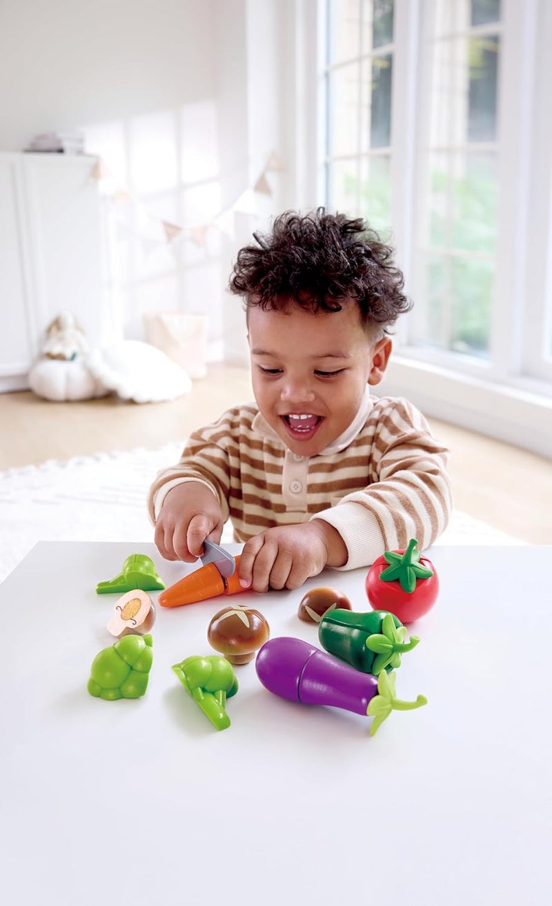 Hape Garden Vegetables Wooden Pretend Play Food Cutting Set for Kids with 8 Vegetable Pieces & Play Knife, Kitchen Cooking, Fine Motor Skills & Healthy Eating Learning Toy, Ages 3+ - Image 5