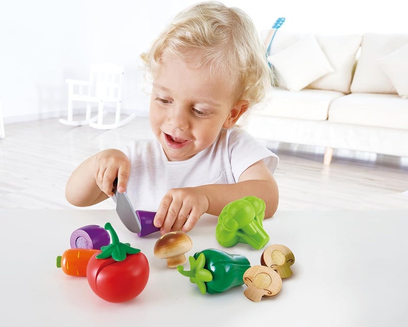 Hape Garden Vegetables Wooden Pretend Play Food Cutting Set for Kids with 8 Vegetable Pieces & Play Knife, Kitchen Cooking, Fine Motor Skills & Healthy Eating Learning Toy, Ages 3+ - Image 2