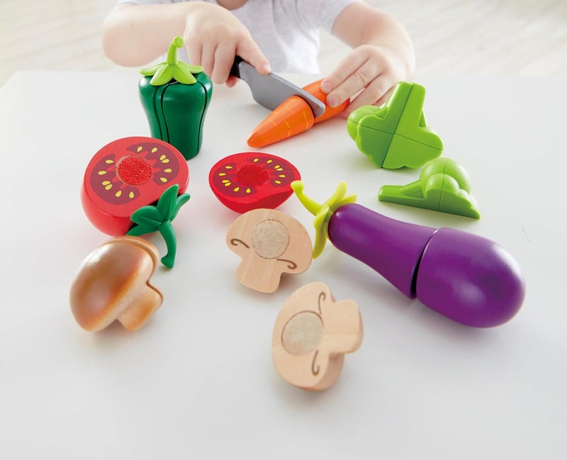 Hape Garden Vegetables Wooden Pretend Play Food Cutting Set for Kids with 8 Vegetable Pieces & Play Knife, Kitchen Cooking, Fine Motor Skills & Healthy Eating Learning Toy, Ages 3+ - Image 4