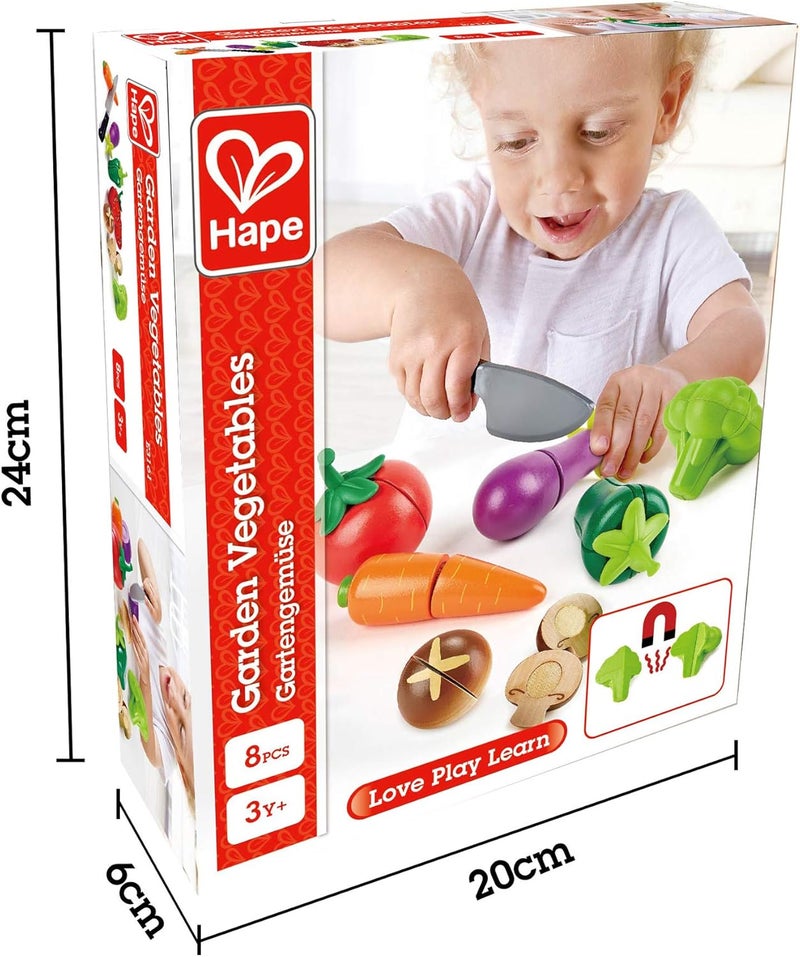Hape Garden Vegetables Wooden Pretend Play Food Cutting Set for Kids with 8 Vegetable Pieces & Play Knife, Kitchen Cooking, Fine Motor Skills & Healthy Eating Learning Toy, Ages 3+ - Image 3