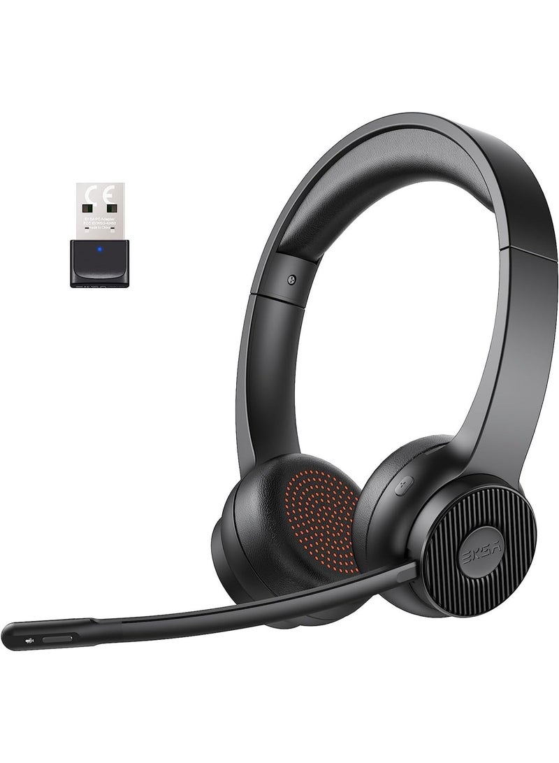 EKSA H16 Wireless Headset with Microphone Noise Cancelling, Bluetooth Headset V5.2 with USB Dongle, Up to 55 Hours & 15 Meter Range Laptop Headset for PC/Computer/Skype/Zoom/Teams/Office/Phone - Image 1