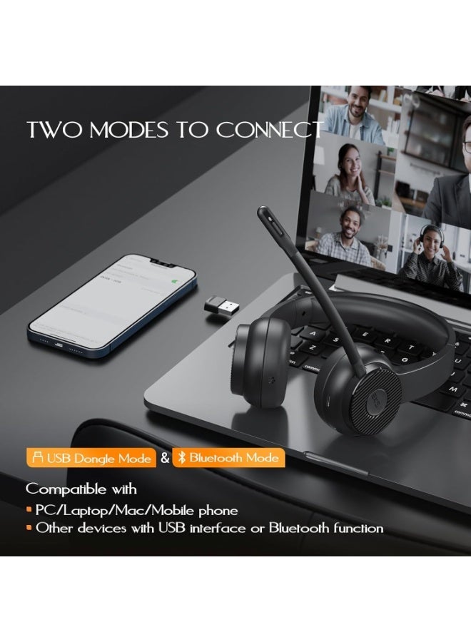 EKSA H16 Wireless Headset with Microphone Noise Cancelling, Bluetooth Headset V5.2 with USB Dongle, Up to 55 Hours & 15 Meter Range Laptop Headset for PC/Computer/Skype/Zoom/Teams/Office/Phone - Image 2