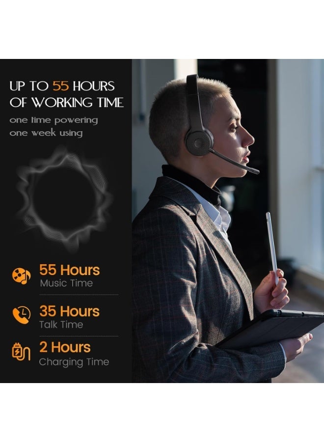 EKSA H16 Wireless Headset with Microphone Noise Cancelling, Bluetooth Headset V5.2 with USB Dongle, Up to 55 Hours & 15 Meter Range Laptop Headset for PC/Computer/Skype/Zoom/Teams/Office/Phone - Image 3