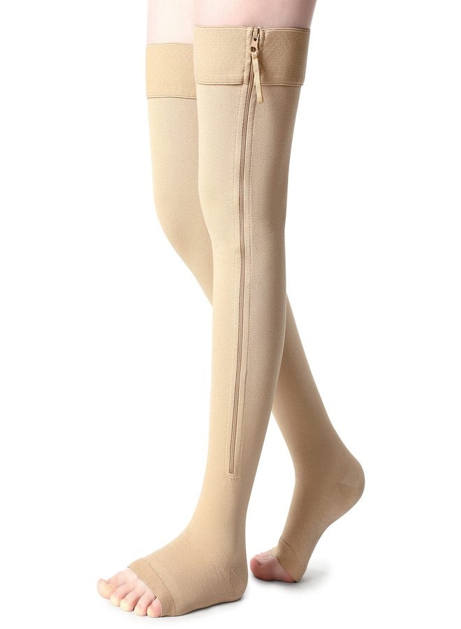 Newcotte Compression Socks with Zipper for Women Thigh High Compression Stockings 20-30mmhg Support Socks for Women Men (L) - Image 1