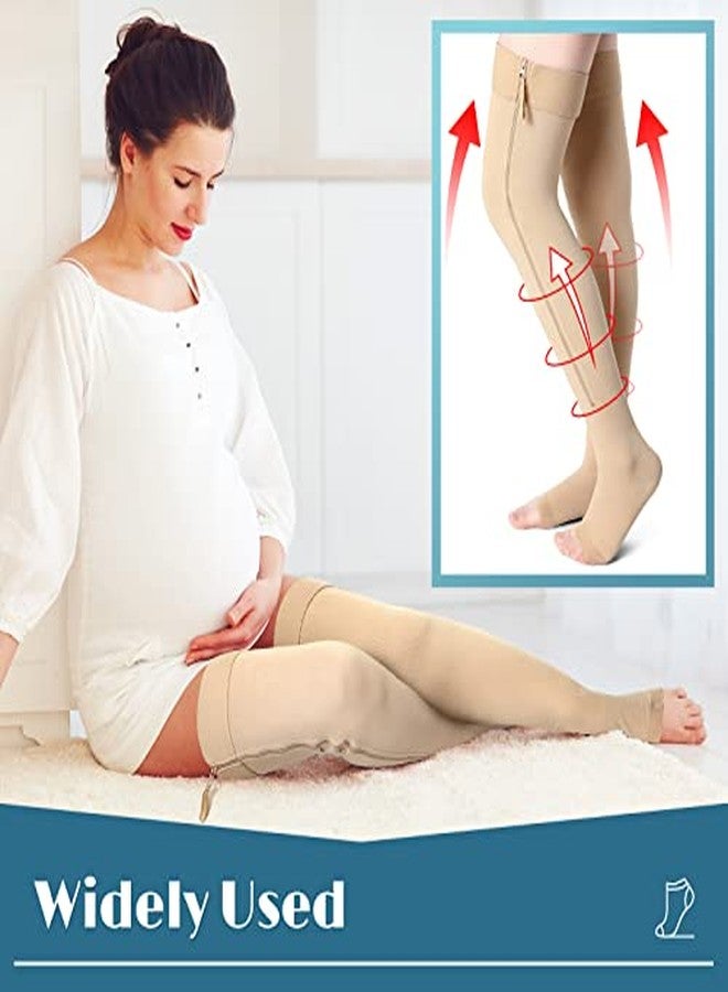 Newcotte Compression Socks with Zipper for Women Thigh High Compression Stockings 20-30mmhg Support Socks for Women Men (L) - Image 4