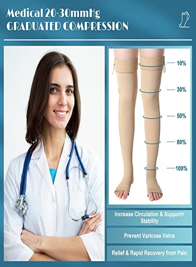 Newcotte Compression Socks with Zipper for Women Thigh High Compression Stockings 20-30mmhg Support Socks for Women Men (L) - Image 3