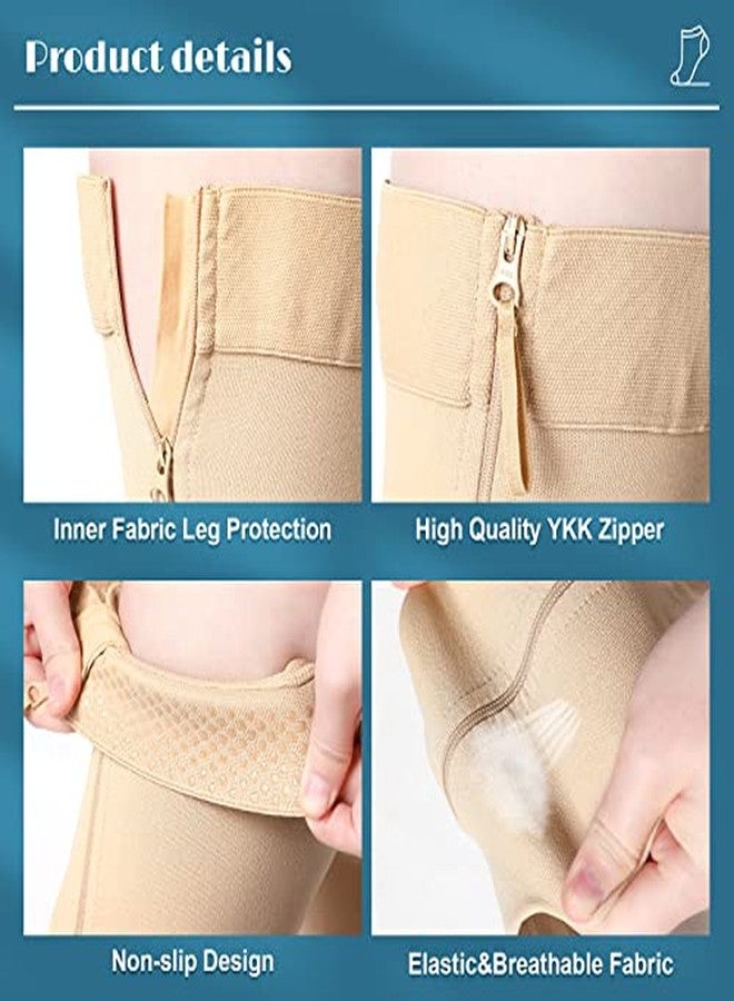 Newcotte Compression Socks with Zipper for Women Thigh High Compression Stockings 20-30mmhg Support Socks for Women Men (L) - Image 2