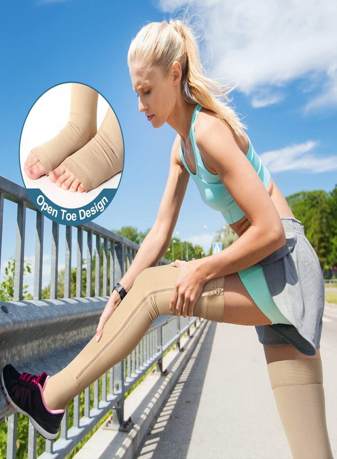 Newcotte Compression Socks with Zipper for Women Thigh High Compression Stockings 20-30mmhg Support Socks for Women Men (L) - Image 5