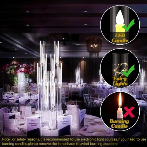 VINCIGANT 4 Sets 10 Arms Acrylic Candelabra Wedding Centerpiece,33.7Inches Floor Clear Candlesticks Holder with Acrylic Shade for Baby Shower Event Dinner Party Decoration(Fit 0.8Led Candles) - Image 2