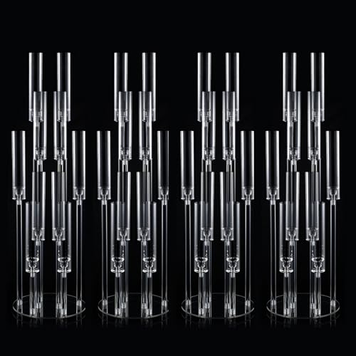 VINCIGANT 4 Sets 10 Arms Acrylic Candelabra Wedding Centerpiece,33.7Inches Floor Clear Candlesticks Holder with Acrylic Shade for Baby Shower Event Dinner Party Decoration(Fit 0.8Led Candles) - Image 1