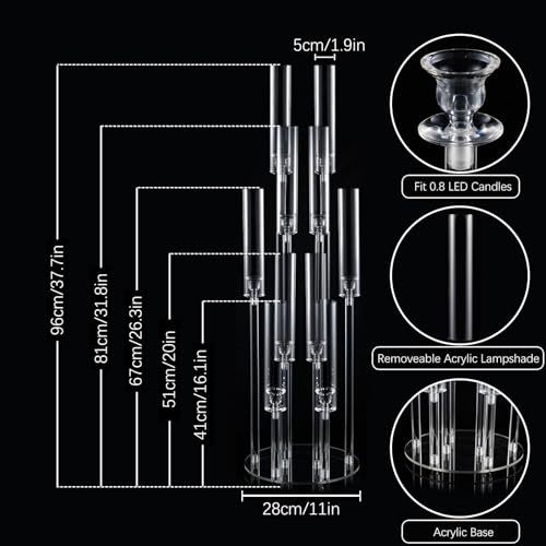 VINCIGANT 4 Sets 10 Arms Acrylic Candelabra Wedding Centerpiece,33.7Inches Floor Clear Candlesticks Holder with Acrylic Shade for Baby Shower Event Dinner Party Decoration(Fit 0.8Led Candles) - Image 4