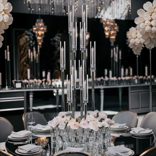 VINCIGANT 4 Sets 10 Arms Acrylic Candelabra Wedding Centerpiece,33.7Inches Floor Clear Candlesticks Holder with Acrylic Shade for Baby Shower Event Dinner Party Decoration(Fit 0.8Led Candles) - Image 3