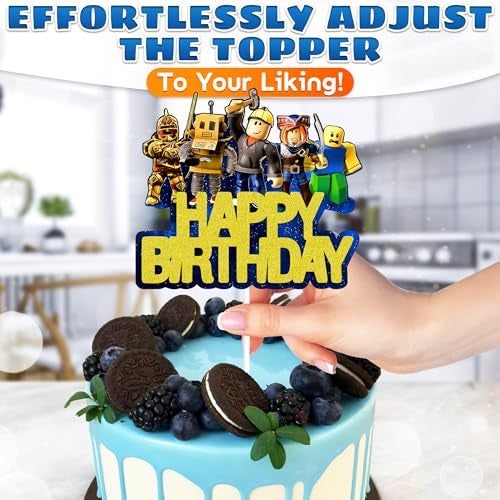 V TOWER Video Game Cake Topper Decorations - Vibrant Glitter Cardboard Gamer Cake Topper, Eye-Catching Design, Firm Installation & Easy Adjusting, Sturdy Plastic Stick - Birthday Decorations for Boys & Girls - Image 5