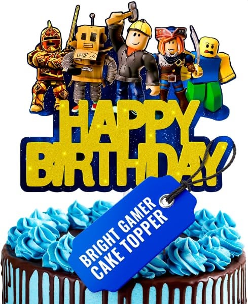 V TOWER Video Game Cake Topper Decorations - Vibrant Glitter Cardboard Gamer Cake Topper, Eye-Catching Design, Firm Installation & Easy Adjusting, Sturdy Plastic Stick - Birthday Decorations for Boys & Girls - Image 1